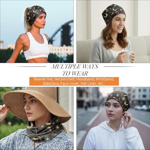 Chemo Caps Slouchy Beanie Hat Stretch Cancer Head Wraps Turban Sleep Headwear Scarf for Women Girls Men - color: I-2-sun Moon