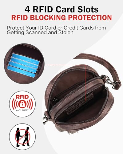 FADEON Small Purses for Women Crossbody Bags, Designer PU Leather Mini Cross Body Purse Travel Shoulder Bag Card Slots - color: Coffee Brown Retro Style