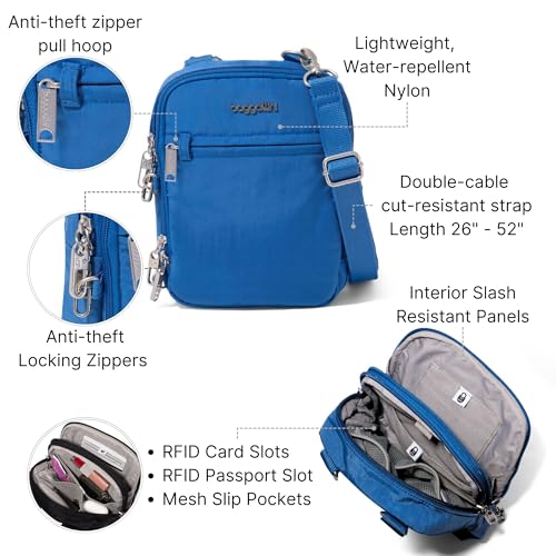 Baggallini Securtex® Anti-theft Mini Everything Crossbody Bag, 6.3"x8.25" Rfid, Locking Zippers & Cut-resistant Strap - color: Lapis