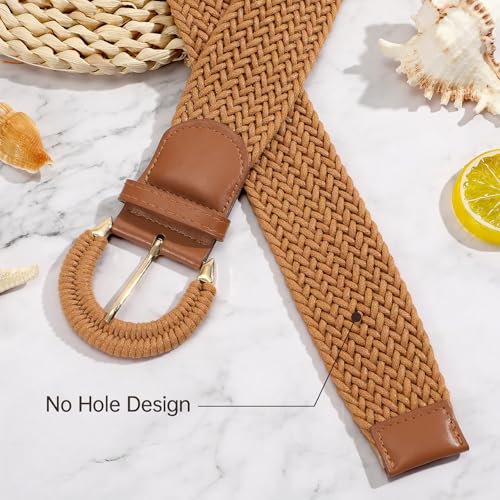 SANSTHS Women Wide Woven Belt for Dresses Fashion Rattan Braided Waist Belt Straw Raffia Boho Belt for Jeans - color: B-brown, size: Fits waist size 25"-29"