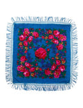 MJ SERECA Acrylic Bandana Printed Hair Scarf Square Ukrainian Head Scarf Floral Babushka Neck Scarf for Women 30"/42"/60" - color: Blue With Tassel