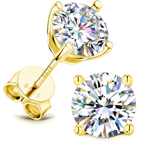Moissanite Stud Earrings for Women & Men 18K White Gold/14K Gold Plated 925 Sterling Silver Stud for Sensitive Ear VVS1 Clarity Diamond Sparkle Jewelry Gifts with Sentimental Gift Box - color: 02 April-Diamond Clear White-Gold, size: 4mm-0.6 Carat-(0.3ct*