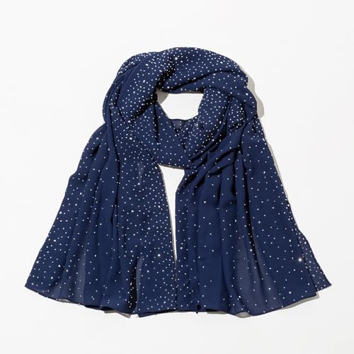 Shawls and Wraps for Evening Dresses Sheer Chiffon Women Elegant Soft Silky Sparkly Wedding Bridal Scarf - color: Navy C