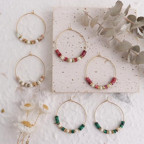 Natural Stone Beaded Hoop Earrings for Women, Boho Handmade Lightweight Hypoallergenic Trendy Summer Beach Accessories Fashion Jewelry Gift - color: red