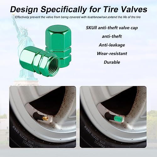 alpmosn Aluminum Tire Stem Valve Caps Wheel Valve Covers Car Dustproof Tire Cap Cover Accessories, Universal for SUV, Car, Bike and Motorcycle, Hexagon Shape (4PCS Green) - color: Green