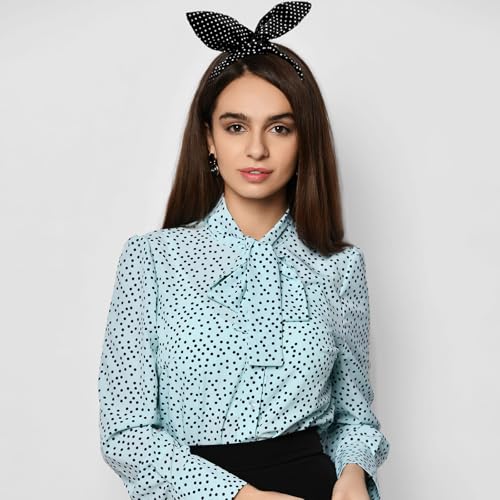 Hicarer 2 Pieces Polka Dot Headband Bandana Headband 50s Costume Hair Accessories Bows Wide Head Wrap for Women(Black, White,Small Dots) - color: Black, White, style: Small Dots