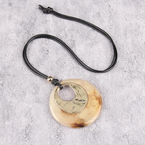 Bohemian Women's Leather Long Pendant Necklace Sweater necklace Adjustable Retro Woven Handmade Jewelry - color: Light brown circle