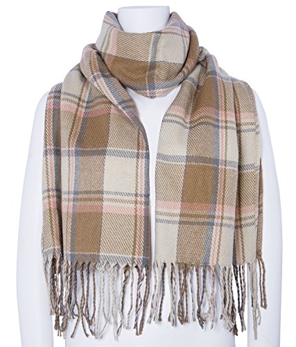 Loritta Womens Scarf Fashion Long Plaid Shawls Wraps Big Grid Winter Warm Lattice Large Scarves Gifts - color: E-brown Beige Lattice