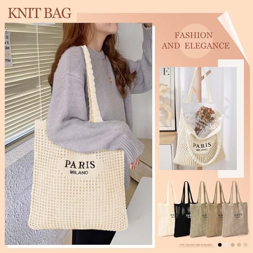 Ayieyill Crochet Tote Bag For Women, Crochet Mesh Beach Tote Bag Summer Vacation Aesthetic Boho Knit Bag for Women - color: G/Beige