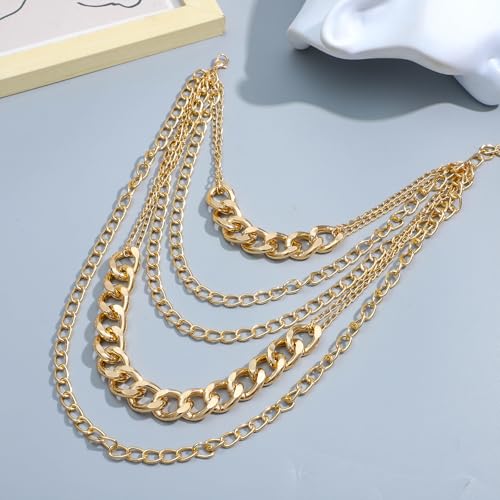 NEWITIN 44 Pieces Chunky Gold Jewelry Set for Women Fashion Costume Jewelry Gold Plated Chunky Necklace Chain Bracelet Ring Hoop Earrings Set for Women - color: Gold A