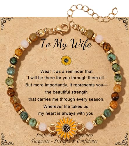 Sunflower Gifts for Women, Gifts for Women Bracelet, Symbol of Positivity Strength and Love, Inspirational Sunshine Jewelry, Birthday Christmas Thank You Gift, Friends Daughter Coworkers - style: Wife