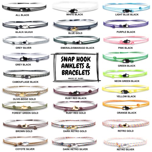 Made by Nami Nautical Rope Bracelet for Men Waterproof & Adjustable Wrap String Bracelets with Snap Hook Gift for Him - color: Grey Gold