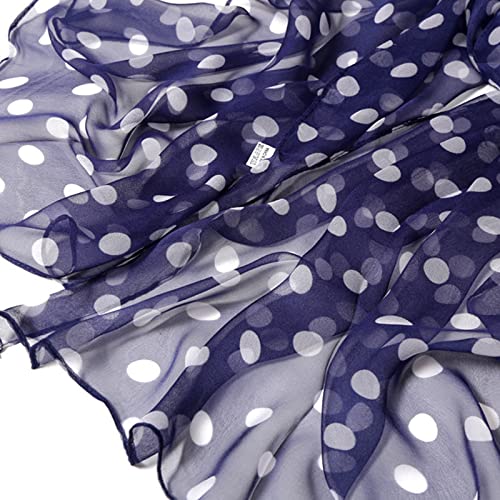 E-Clover Unique Fashion Women's Scarf Chiffon Sheer Scarves for Women Lightweight - color: Polka Dot-navy White