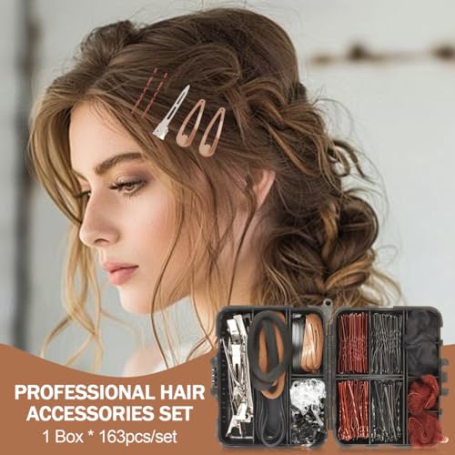 163Pcs Dance Hair Accessories Kit, Hair Nets for Buns,Bobby Pins for Women Girls,Hair Pins Kit, Combs&Brushes, Loo-p Tools,Professional Dance Performance Kit w/Storage Box(Black,Size:multi size)
