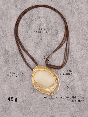 GelConnie Long Necklaces for Women Boho Large Pendant Necklace Casual Bohemian Brown Leather Choker Sweater Circle Statement Stone Necklace - style: Large Stone Pendant Necklace