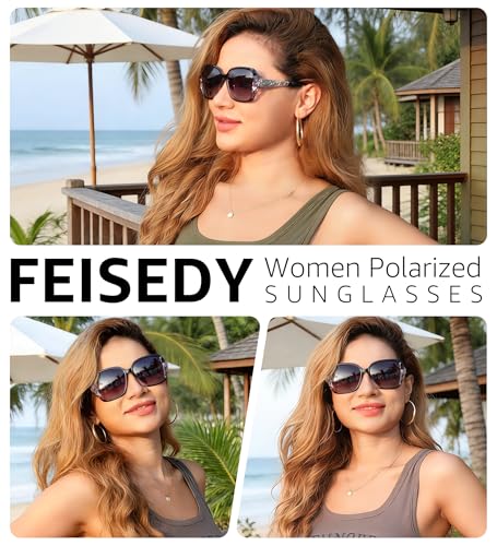 FEISEDY Polarized Women Square Sunglasses Sparkling Composite Shiny Frame B2289 - color: Violet Lavender