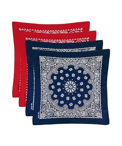Bycc Bynn Large 27x27 Inch Bandana - 4 Pack 100% Cotton Bandanas for Men & Women - color: Red+red+navy+navy
