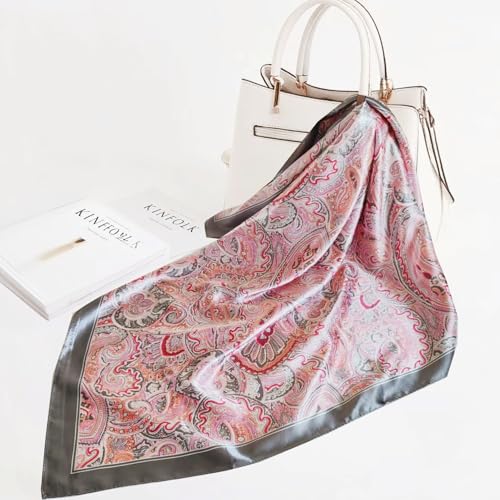 Hexchasty 35”Head Scarf Satin Silk Like Hair Scarf Large Square Head Scarves Bandana Head Wraps Headscarfs for Women Green - color: C-pink Grey