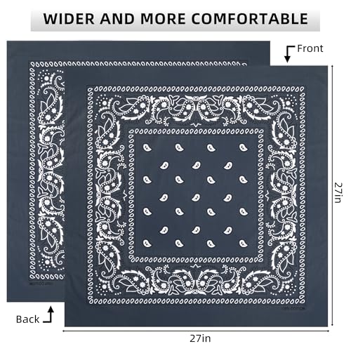 Extra Large Bandana 27” x 27”,100% Cotton bandana for Men and Women，Multi-Purpose Scarf Headbands ，Head Scarfs - color: Light Grey/Dark Grey