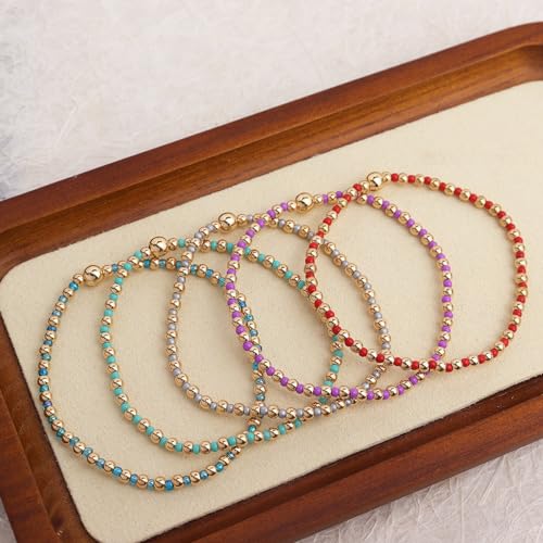 Gold Beaded Stackable Friendship Bracelets Set for Women, Handmade Boho Stretch Summer Jewelry Gift. - color: 0903B