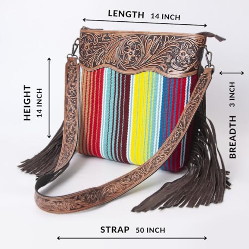 Merbaa Women Handtooled woolen saddle blanket hand woven Crossbody Bag - color: Multicolor