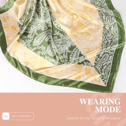 35 Inches Silk Head Scarf-Satin Hair Scarves Silk Bandana Scarf Headscarf for Women's Fashion Scarves - color: Green-spliced Cashews
