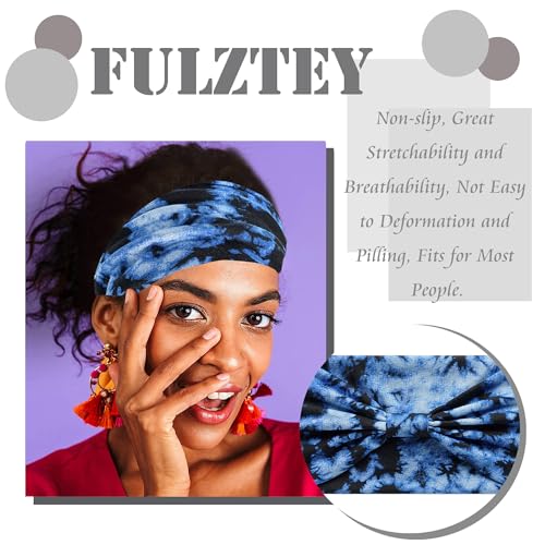 FULZTEY Boho Headbands for Women Tie Dye Head Bands Fashion Knot Wide Headwraps Large African Bandanan Fabric CottonTurban Elastic Yoga Workout Hairbands for Women's Hair Accessories 4Pcs - color: Style 7