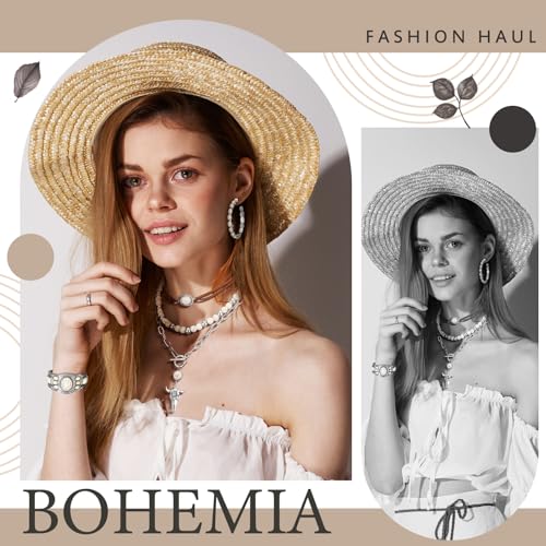 Inbagi 3 Pcs Boho Western Jewelry for Women Turquoise Jewelry Set Vintage Earrings Bracelet Western Bohemian Necklace for Women Cowboy Cowgirls - style: Retro