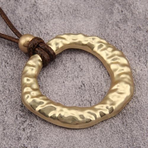 Leather Necklace for Women Vintage Boho Necklaces Black Cord Choker With Pendant Casual Chunky Leather Necklace Trendy - style: Ciecle Gold Necklace