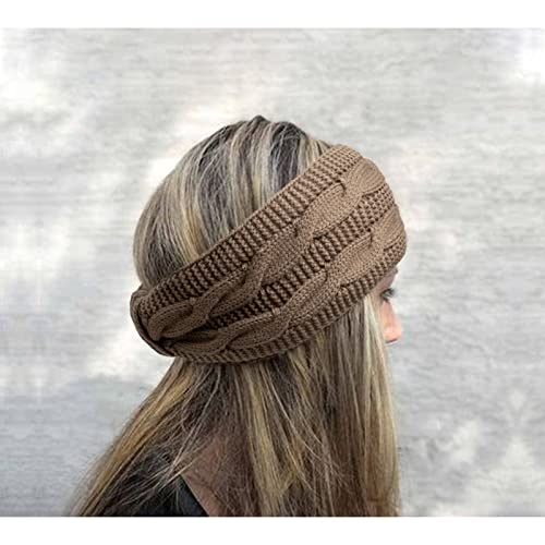 DRESHOW Crochet Ear Warmer Headband Soft Knit Chunky Turban Stretch Thick Headbands Warmer Fuzzy Head Wrap for Women - color: 1 Pc Double Twist: Khaki