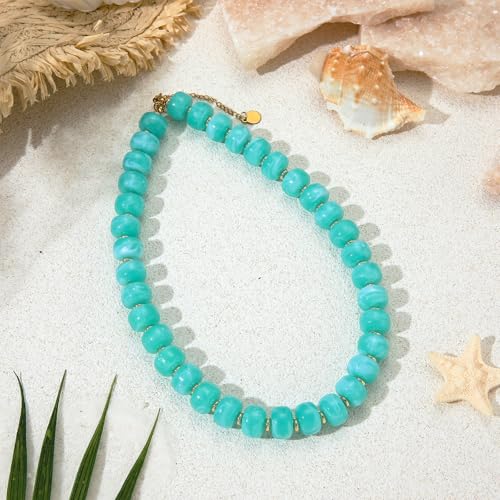 Chunky Colorful Beaded Necklaces for Women Big Bead Boho Choker Necklace Trendy Heart Statement Necklace Summer Beach Jewelry Mothers Day Gifts for Mom Daughter - color: Mint-Green Round Choker