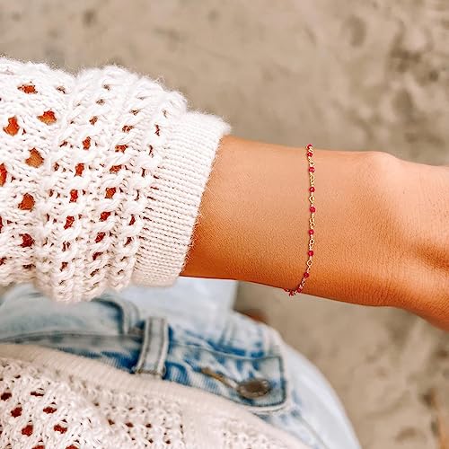Dremmy Studios Gold Bracelet for Women 18K Gold Plated Dainty Paperclip Cubic Zirconia Disc Coin Star Cable Satellite Bead Pearl Simple Boho Minimalist Stacking Layered Link Jewelry Gift - color: CZ Rose