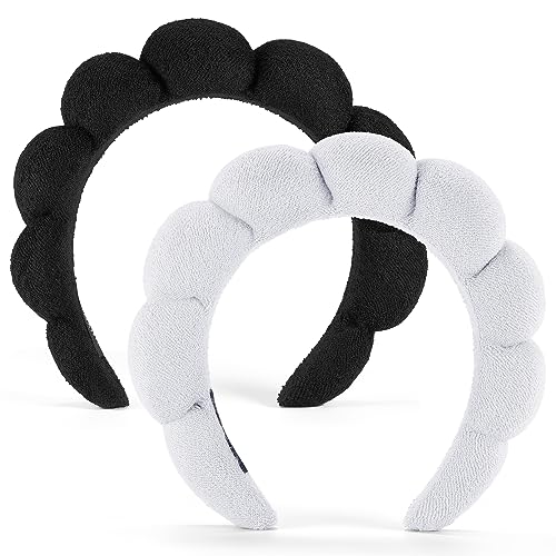 Ztomine Spa Headbands, Set of 2 - Terry Cloth Headband for Washing Face or Facial, Puffy Makeup Headbands for Face Washing, Mask, Skin Treatment - 1 White & 1 Black - color: Black+White