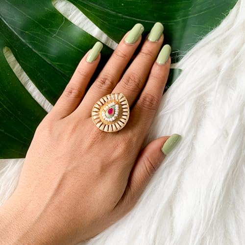 I Jewels Antique Gold Plated Indian Wedding Bollywood Ethnic Floral Shaped design Adjustable Finger Ring For Women & - style: Style 5