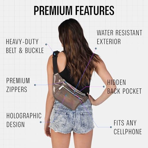 Holographic Fanny Pack Belt bag - Crossbody Waist Bag for Men or Women - Hands-Free, Waterproof Large Bumbag for Hiking, Running, and Travel (Copper Glitter) - color: Copper Glitter