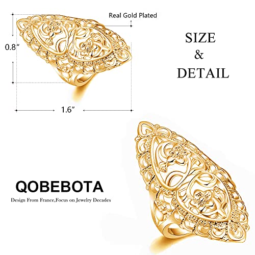 Rings for Women Summer Boho Rings Filigree Flower Ring Chunky Gold Ring Full Finger Rings Wide Band Womens Rings for Cocktail Party Birthday Gifts Statement Rings for Women - color: Gold