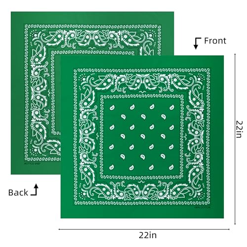 Raylarnia 8 PCS 100% Cotton Bandanas, 22 Inchs Multi-Purpose Bandana Scarfs Headbands for Men and Women - color: 4-dark Green/4-green