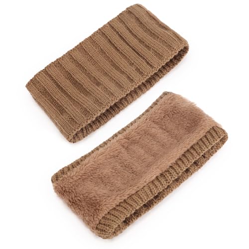DRESHOW Crochet Ear Warmer Headband Soft Knit Chunky Turban Stretch Thick Headbands Warmer Fuzzy Head Wrap for Women - color: 1 Pc Knitted Vertical Stripes: Khaki