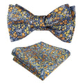 Alizeal Mens 2pcs Classic Floral Pattern Self-tied Bow Tie and Handkerchief Set - color: 045-blue/ Orange/ Yellow