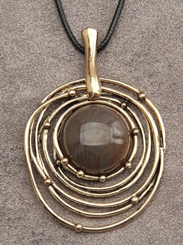 Bohemian Women's Leather Long Pendant Necklace Sweater necklace Adjustable Retro Woven Handmade Jewelry - color: Brown stone