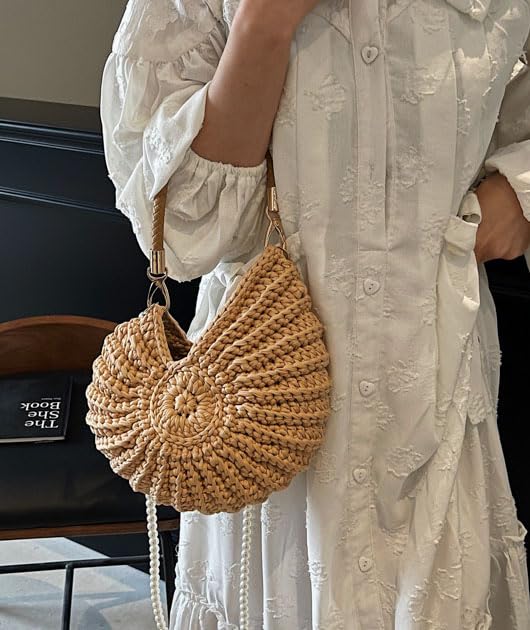 Handmade Crochet Tote Bag Seashell Purse for Women Boho Shell Handbag Crossbody Shoulder Bag Summer Beach Clutch Hobo Handbag - color: Mint Green