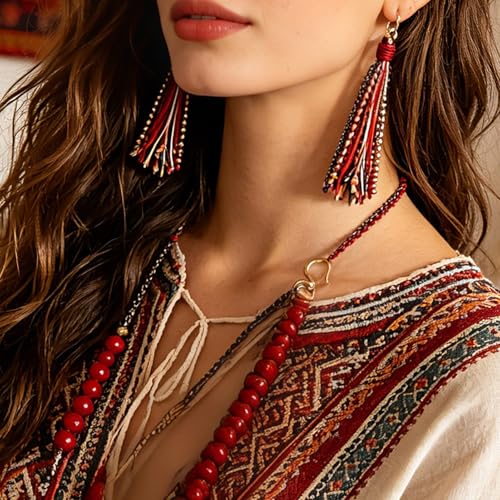 Bohemian Dangle Earrings for Women with Long Tassel Design Drop Earrings - style: Boho-tassel