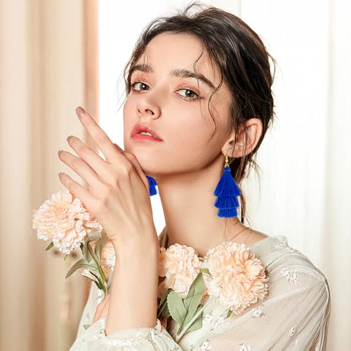 Earrings for Women Dangling, Layered Tassel Earrings Fringe Earrings Bohemian Studs Drop Earrings - color: Blue