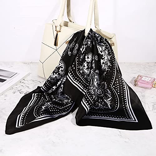 DOOBO Satin Head Scarf - 27.5 Inches Silk Bandana Hair Wrap Square Scarf for Women & Girls - color: Black