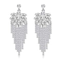 Silver Rhinestone Crystal Bridal Chandelier Long Tassels Dangle Earrings for Wedding - color: G-7