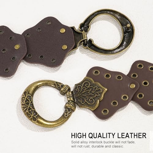 Wide Disc Belt for Women Vintage Leather Hollow Out Round Belt Western Waist Belt - color: Leaf Brown, size: L (53.1 in)