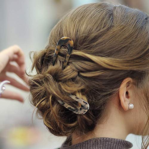 French Hair Pins Tortoise Shell U Shaped 2 Prong Hair Sticks Acetate Chignon Pin for Women Hairstyle Accessories 2 Pack - color: hair fork 2 pack