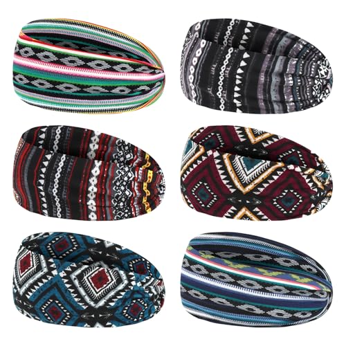 YARIEW 6Pcs Headbands Paisley Bandanas Head Bands Sweat Band Hair Wrap Headwrap Fashion Boho Wide Thick Workout Yoga Elastic Headbands Mens Cooling Running Sports Headband Sweatbands for Women and Men - color: Multi-colored-5