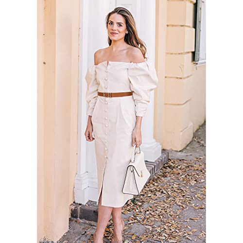 XZQTIVE 3 Pack Women Belts For Jeans Dresses Pants Ladies Leather Waist Belt with Gold Buckle - color: Round Buckle Black+brown+beige, size: Fit Pant 30-36in