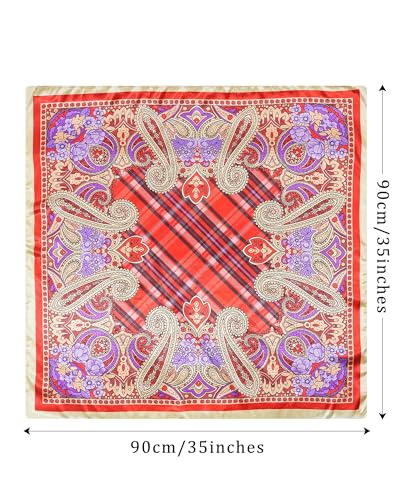 Molans 35" Silk Satin Square Head scarves - 4Pcs Large Scarfs Hair Bandana Head Kerchief Neck Scarf Sleeping Wraps for Women - color: Red, Blue, Orange, Pink